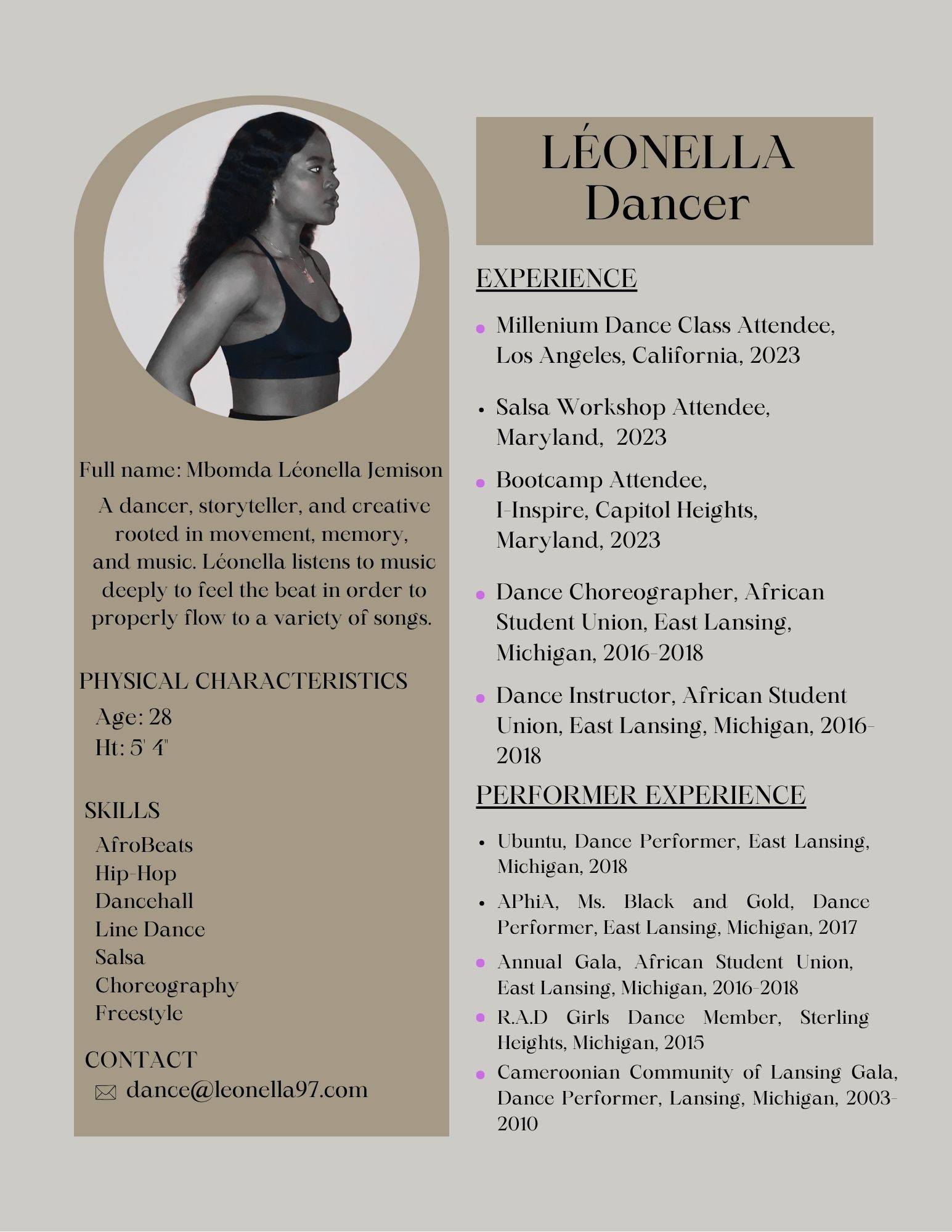Dance Resume